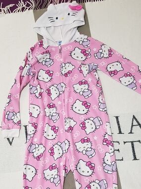 Hello Kitty Pink and White Hooded Kids One-Piece  Pajama